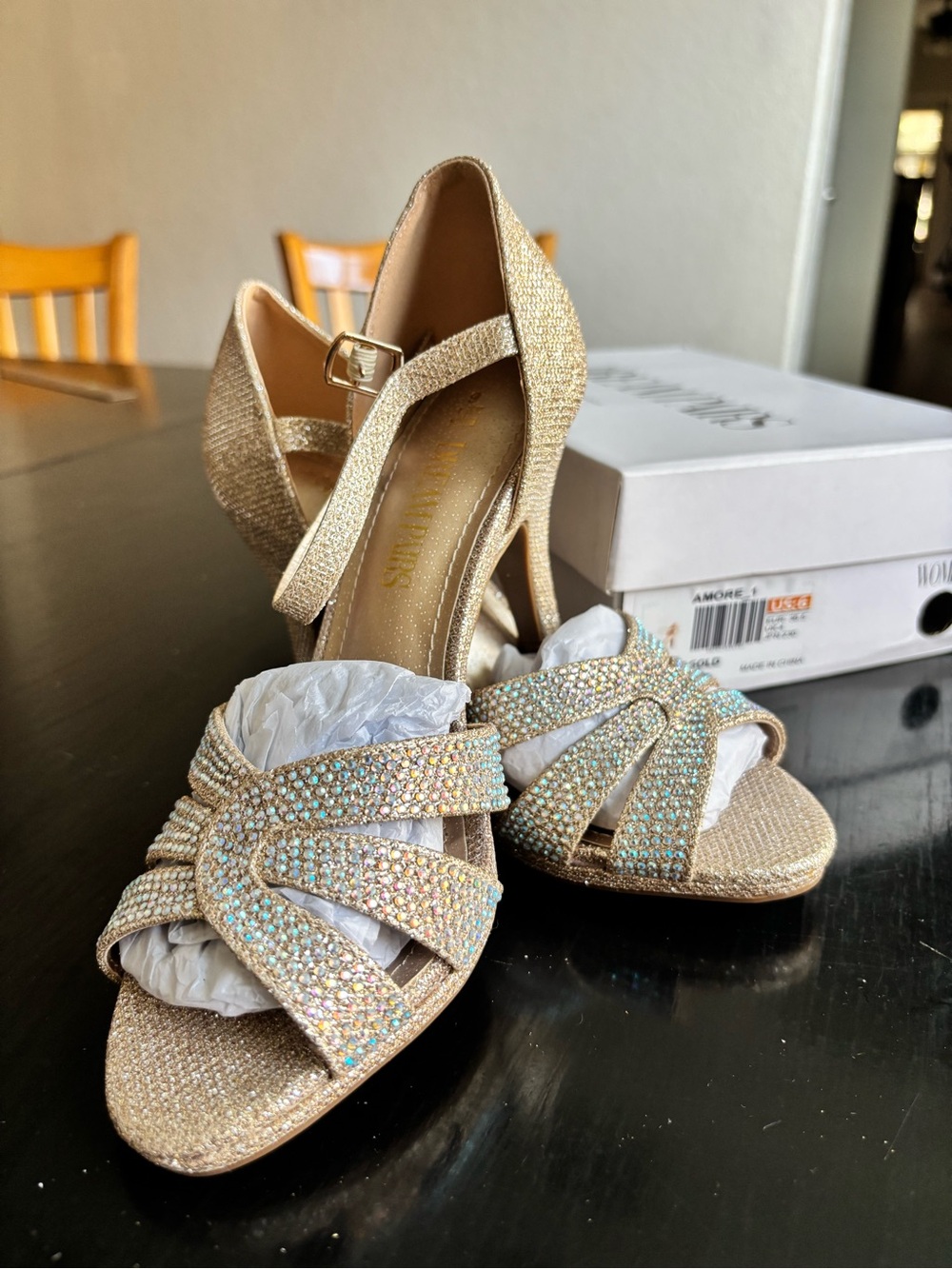 Dream Pairs Gold Rhinestone Open-Toe Heels
